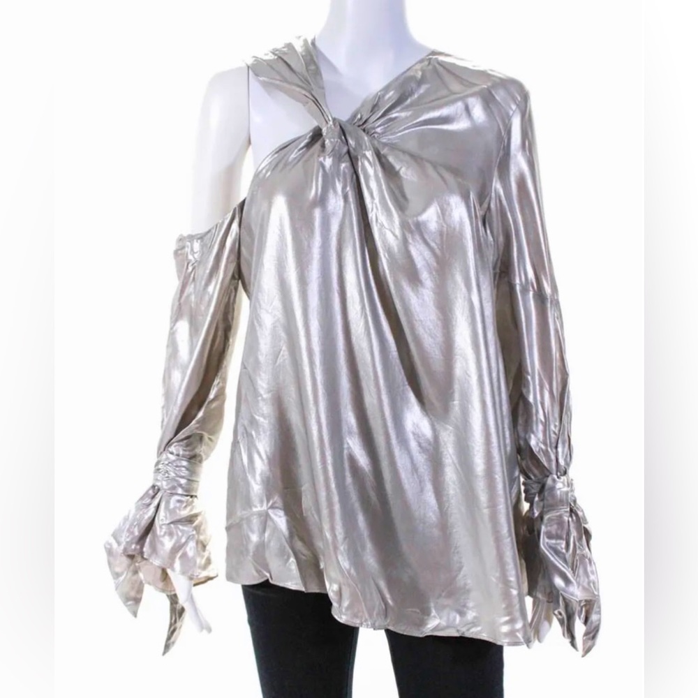 IRO Womens Twist Front Long Sleeves Blouse Top Platinum Silver Size S M